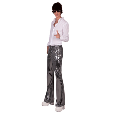 Glimmende zilveren disco broek