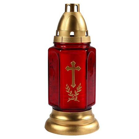 Grave memorial candle red/gold 11 x 24 cm 3 days burning time