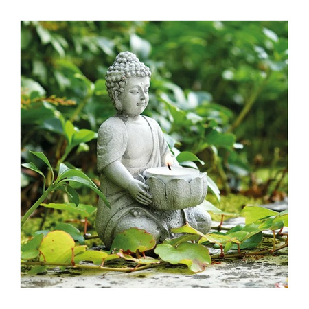 Grijs boeddha beeldje met waxine/theelicht houder 14 cm