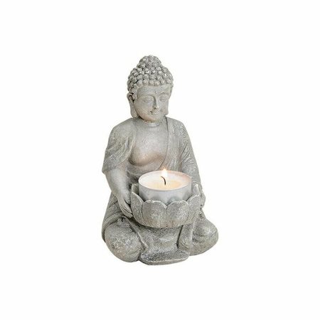 Grijs boeddha beeldje met waxine/theelicht houder 14 cm