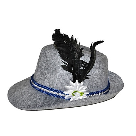 Grey Tyrolean Octoberfest hat with flower for adults