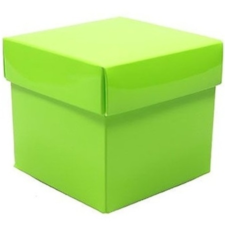 Lime green gift box 10 cm with pink bow