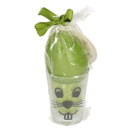 Green easter egg candle in glass 11 cm