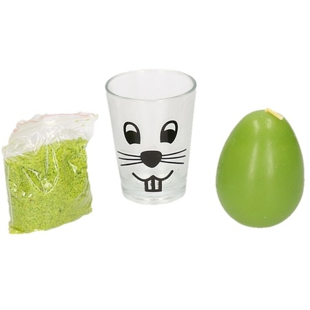 Green easter egg candle in glass 11 cm