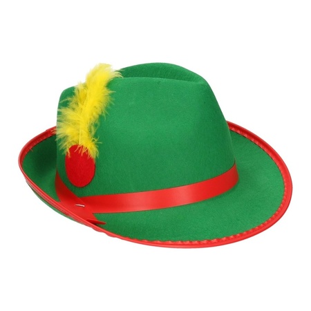 Green/red Tyrolean hat dress up accessory for adults
