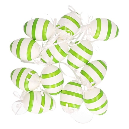 Groen/wit gestreepte hangdecoratie paaseieren 12x stuks