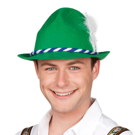 Green/white Tyrolean hat dress up accessory for adults