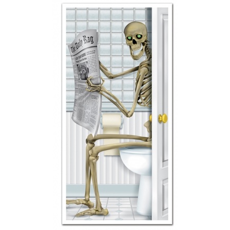 Halloween door cover skeleton on toilet