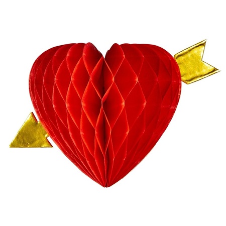 Hang decoratie rode hartjes met pijl van 13 cm