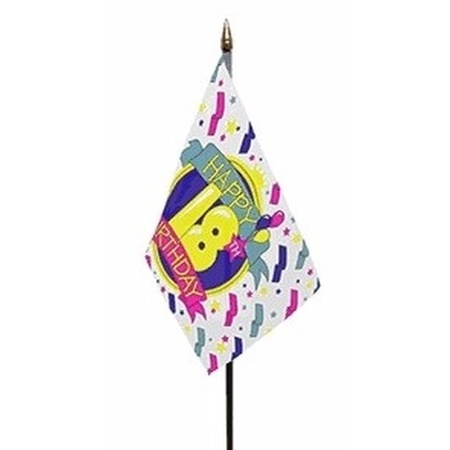 Happy 18th Birthday mini vlaggetje op stok 10 x 15 cm