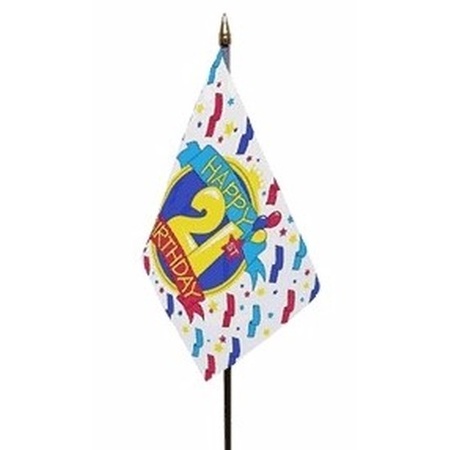 Happy Birthday 21 mini flag on pole 10 x 15 cm