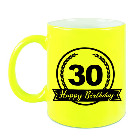 Happy Birthday 30 years mug neon yellow with hearts 330 ml