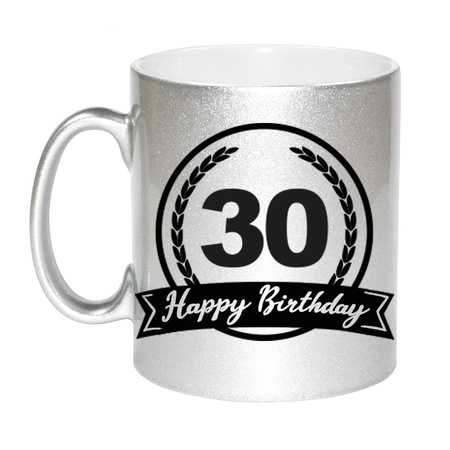 Happy Birthday 30 years mug silver with hearts 330 ml