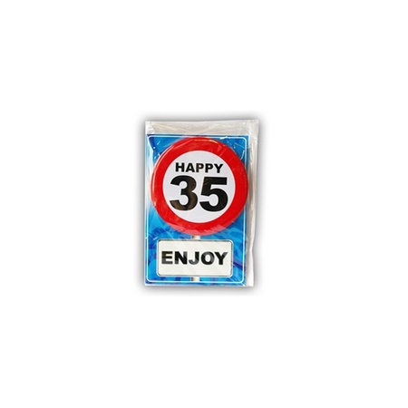 Happy Birthday kaart met button 35 jaar