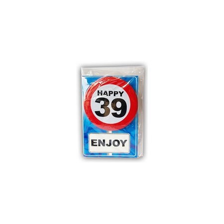 Happy Birthday kaart met button 39 jaar