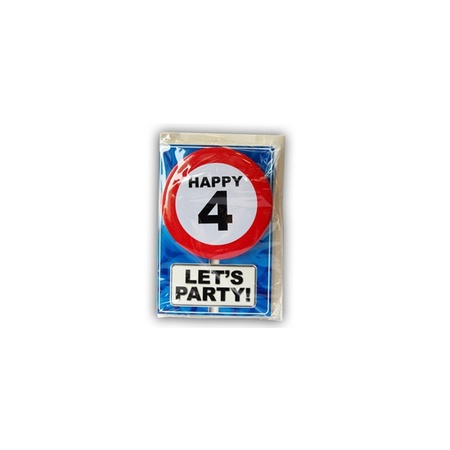 Happy Birthday kaart met button 4 jaar