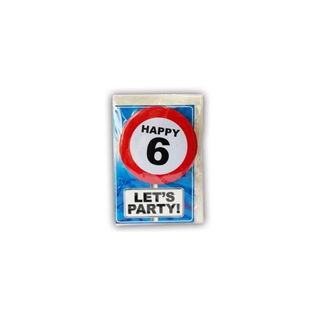 Happy Birthday kaart met button 6 jaar