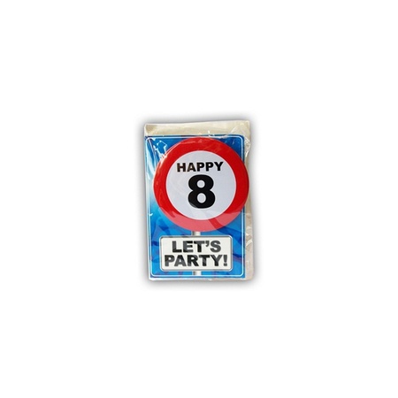 Happy Birthday kaart met button 8 jaar