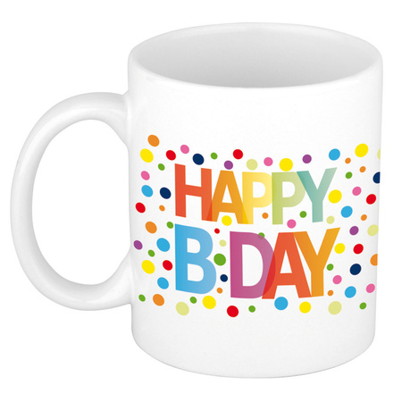 Happy Birthday met gekleurde confetti verjaardags koffiemok / theebeker 300 ml
