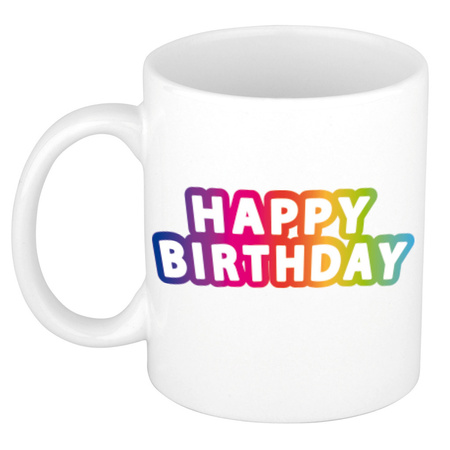 Happy Birthday regenboog verjaardags koffiemok / theebeker 300 ml