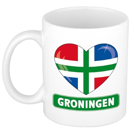 Hartje vlag Groningen mok / beker - wit - 300 ml