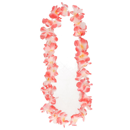 Toppers - Hawaii bloemen krans/slinger - roze/oranje - voor volwassenen