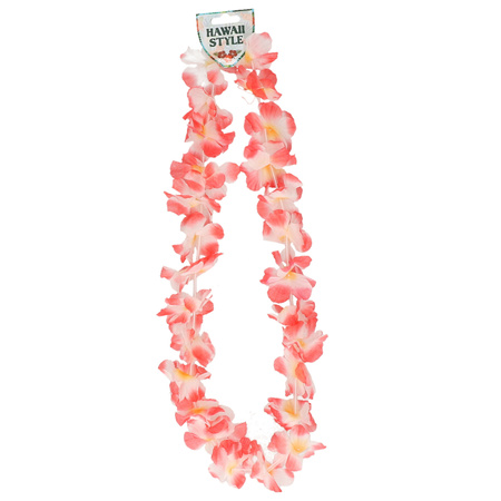 Toppers - Hawaii bloemen krans/slinger - roze/oranje - voor volwassenen