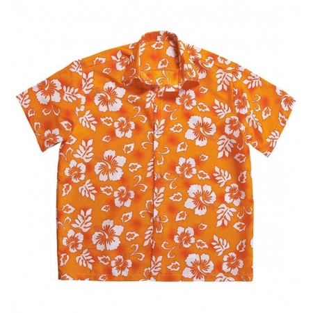 Toppers - Hawaii blouse oranje met witte bloemen verkleedkleding voor heren