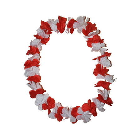 Toppers - Hawaii krans slinger - kunststof - rood en wit - bloemenslinger