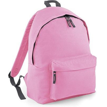 Pink and grey fashion backpack with front pocket