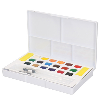 Hobby/knutsel waterverf/aquarel in koffer 18 kleuren voor kids