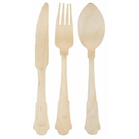 Wooden party/bbq cutlery 24x pieces