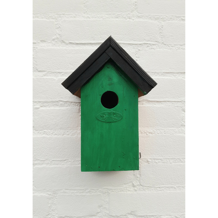 Wooden birdhouse 22 cm with 2x tubes of paint black/green