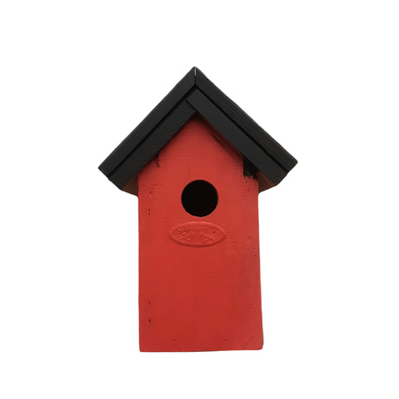 Houten vogelhuisje/nestkastje 22 cm - zwart/rood Dhz schilderen pakket