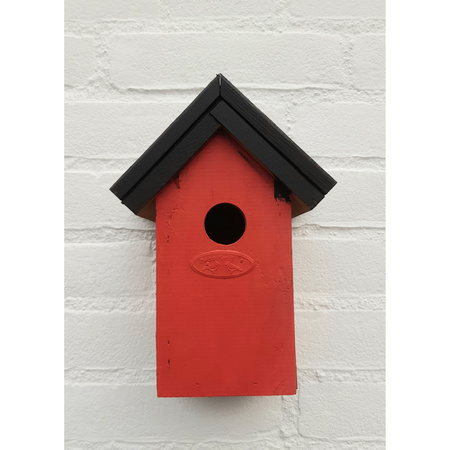 Houten vogelhuisje/nestkastje 22 cm - zwart/rood Dhz schilderen pakket