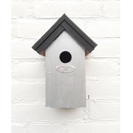 Wooden birdhouse 22 cm with 2x tubes of paint black/silvergrey