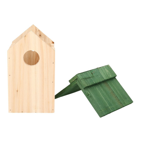 Houten vogelhuisje/nestkastje met groen dak 24 cm