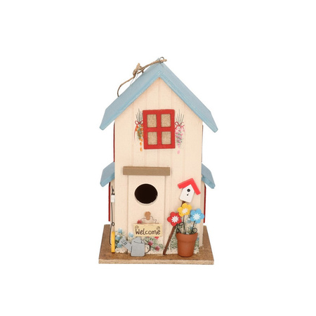 Wooden birdhouse/nest box white/blue 26 cm
