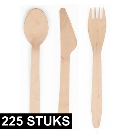 Wooden cutlery set 225 pieces
