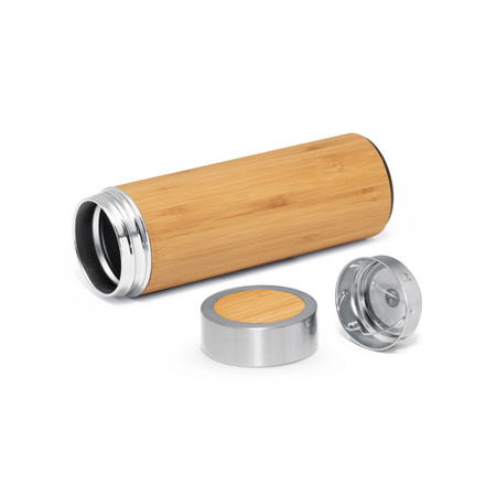 Vacuum thermos flask 430 ml bamboo wood with tea strainer