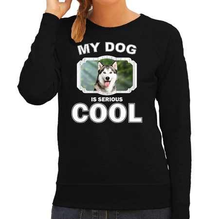 Husky honden sweater / trui my dog is serious cool zwart voor dames