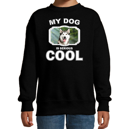 Husky honden trui / sweater my dog is serious cool zwart voor kinderen