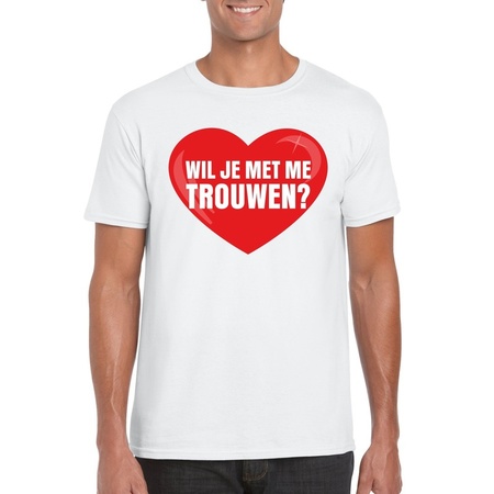 Huwelijksaanzoek t-shirt Wil je met me trouwen wit heren