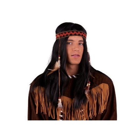 Indianen pruik met hoofdband en veren