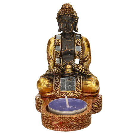 Indian boeddha tealightholder gold/black