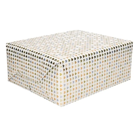 Wrapping paper white with golden hearts 70 x 150 cm roll