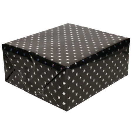 Wrapping paper holografic black with silver stars 70 x150 cm