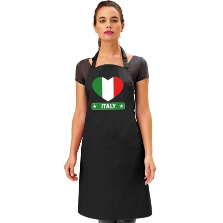 Italie hart vlag barbecueschort/ keukenschort zwart 