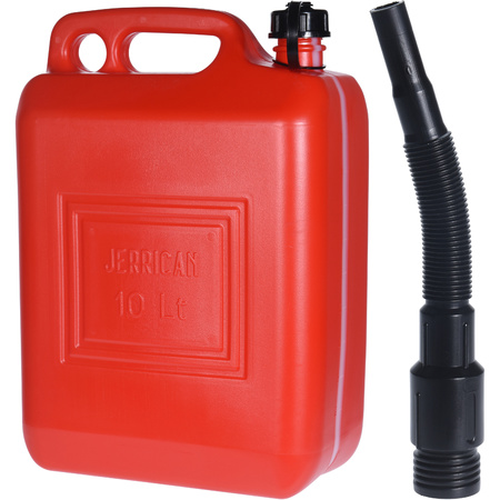 Jerrycan 10 liter rood met schenktuit voor brandstof 26 x 14 x 37 cm