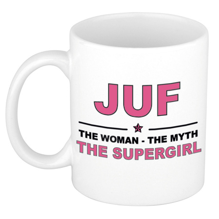 Juf the woman, the myth, the supergirl cadeau koffiemok / theebeker 300 ml
